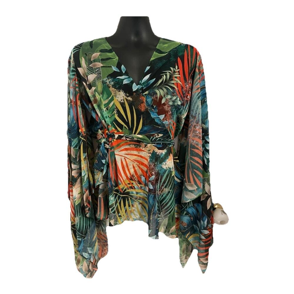 Y2K Fairy Top Angel Kimono Sleeves Wrap Flowy Sheer Jungle Handkerchief Colorful